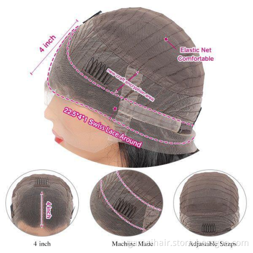 Original natural color Kinky Straight 360 Lace Frontal Wigs Virgin Hair  hd frontal100%human hair lace wig with wholesale